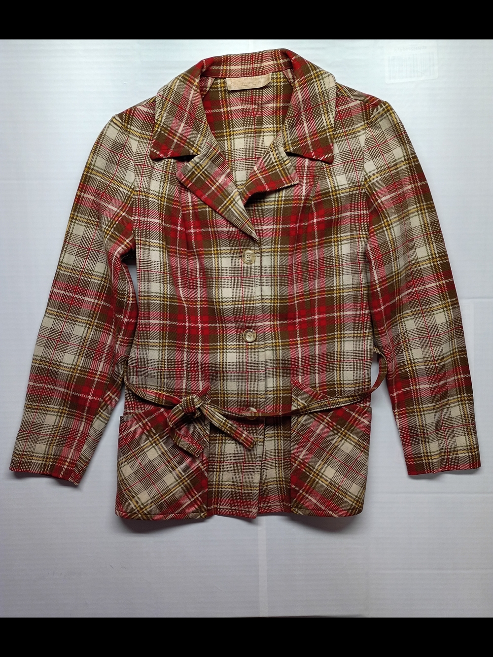 50's Pendleton Red Plaid Belted Wool Blazer - Picture 2 of 8